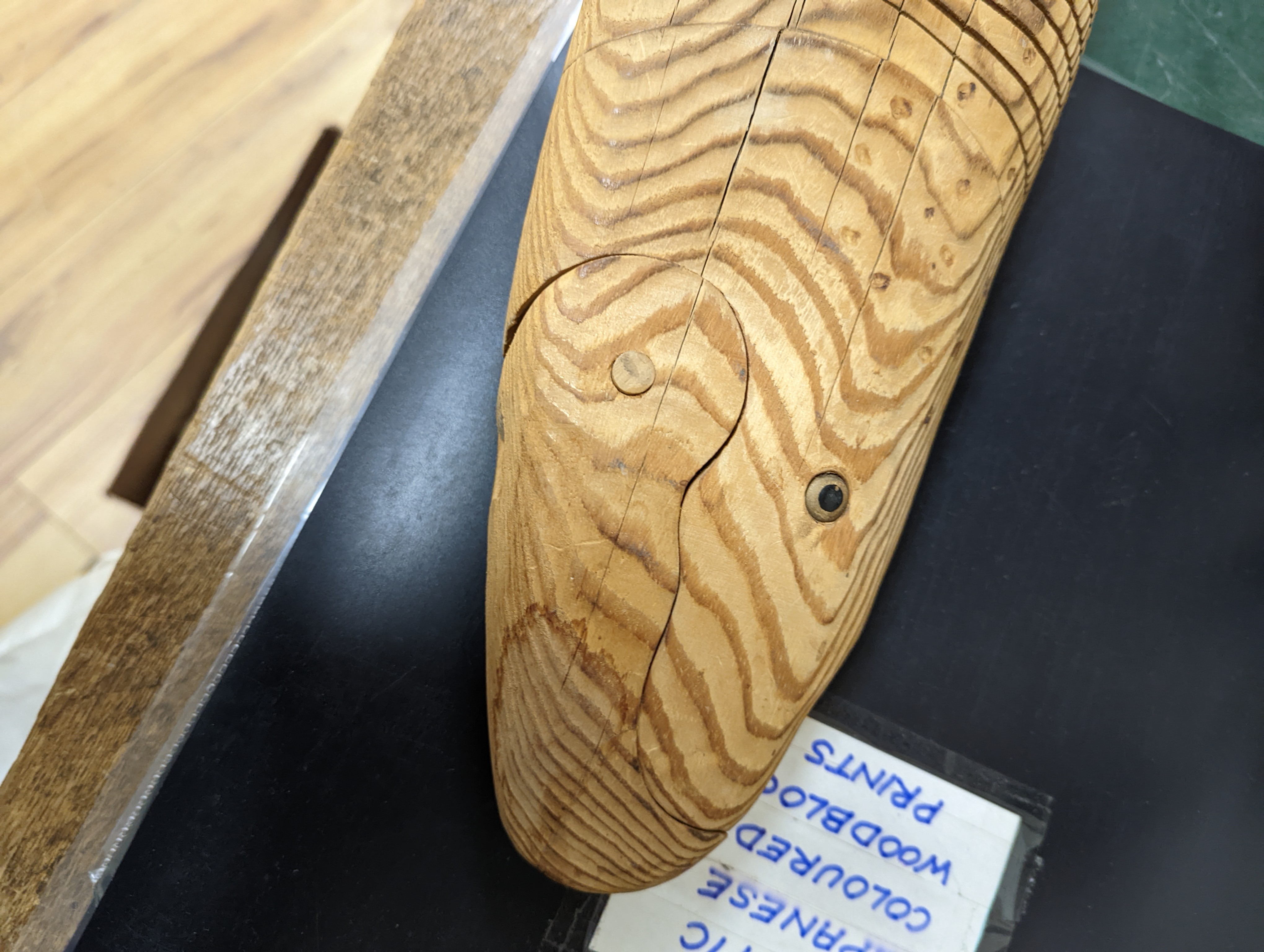 A large articulated pine model of a pike, 98cm